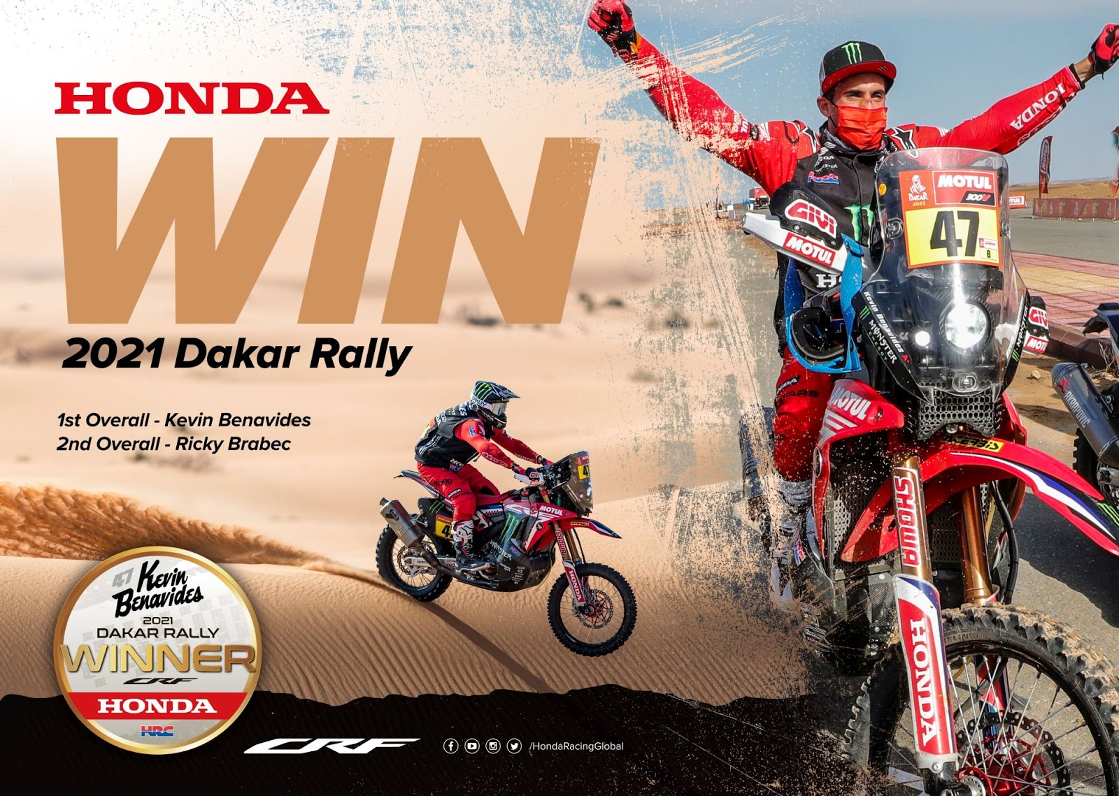 Honda WIN Dakar A2 Poster 252B5mm2Bsmall Θριαμβευτική Διπλή Νίκη για την Honda στο Ράλλυ Ντακάρ (& video)