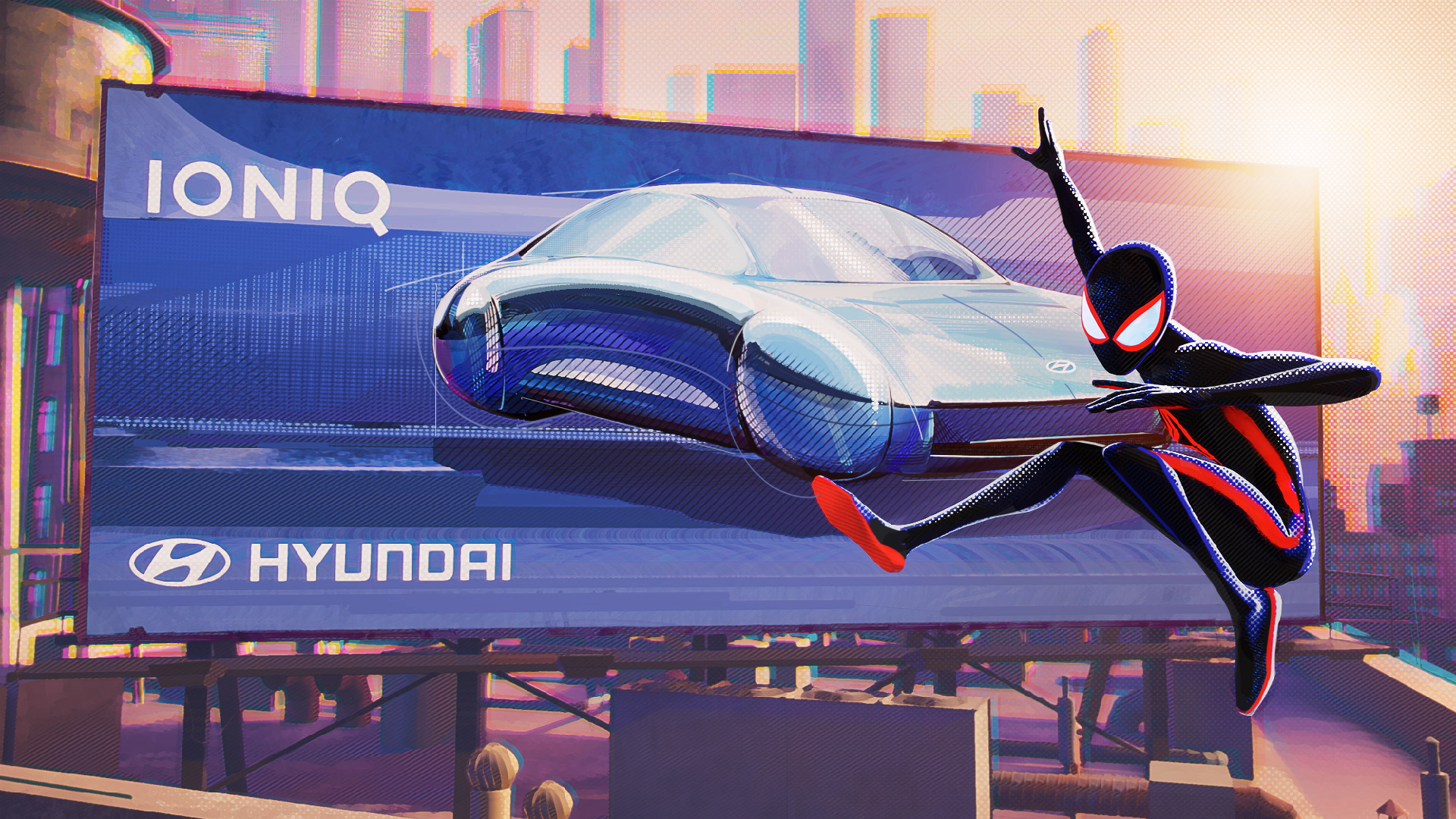 Hyundai X Spider verse Custom Animation Billboard shot Νέα συνεργασία Hyundai Motor και Sony Pictures