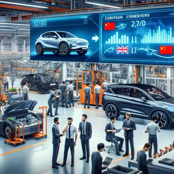 Europäisches Automobilwerk mit verschiedenen Elektrofahrzeugen EVs in Produktion Elektrokίνηση: EU verhängt Zölle gegen chinesische Hersteller - Chinas Reaktion und die Auswirkungen auf den Markt für Elektrofahrzeuge